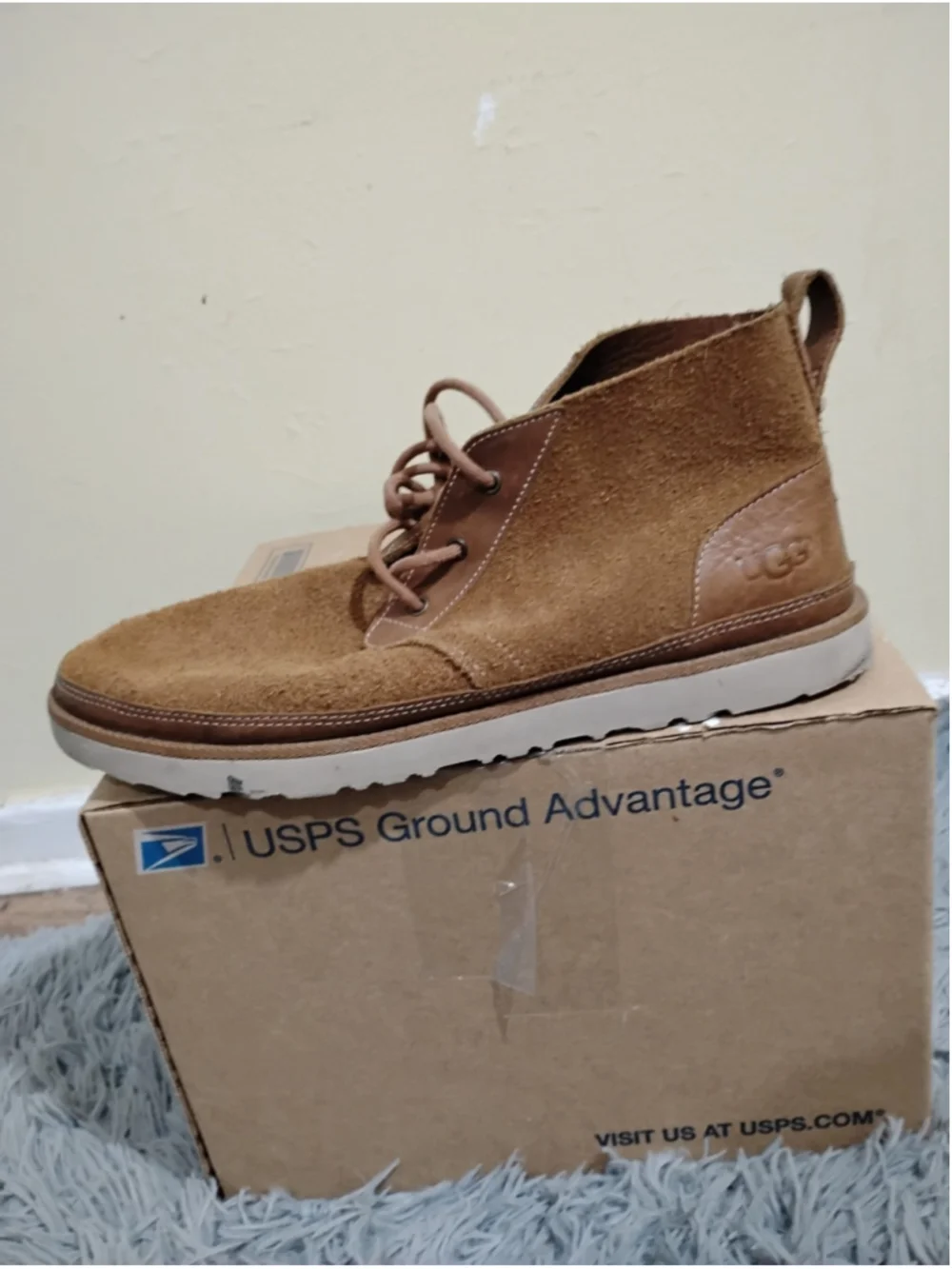 Ugg Neumel Unlined Leather Boot Men Size 13 Chukka Suede Chestnut 1020369 EUC